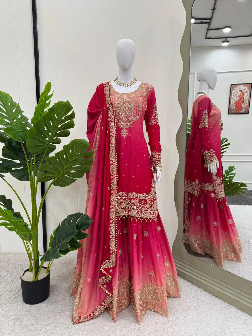 Chinon Silk Cording and Sequin Embroidered Sharara Suit