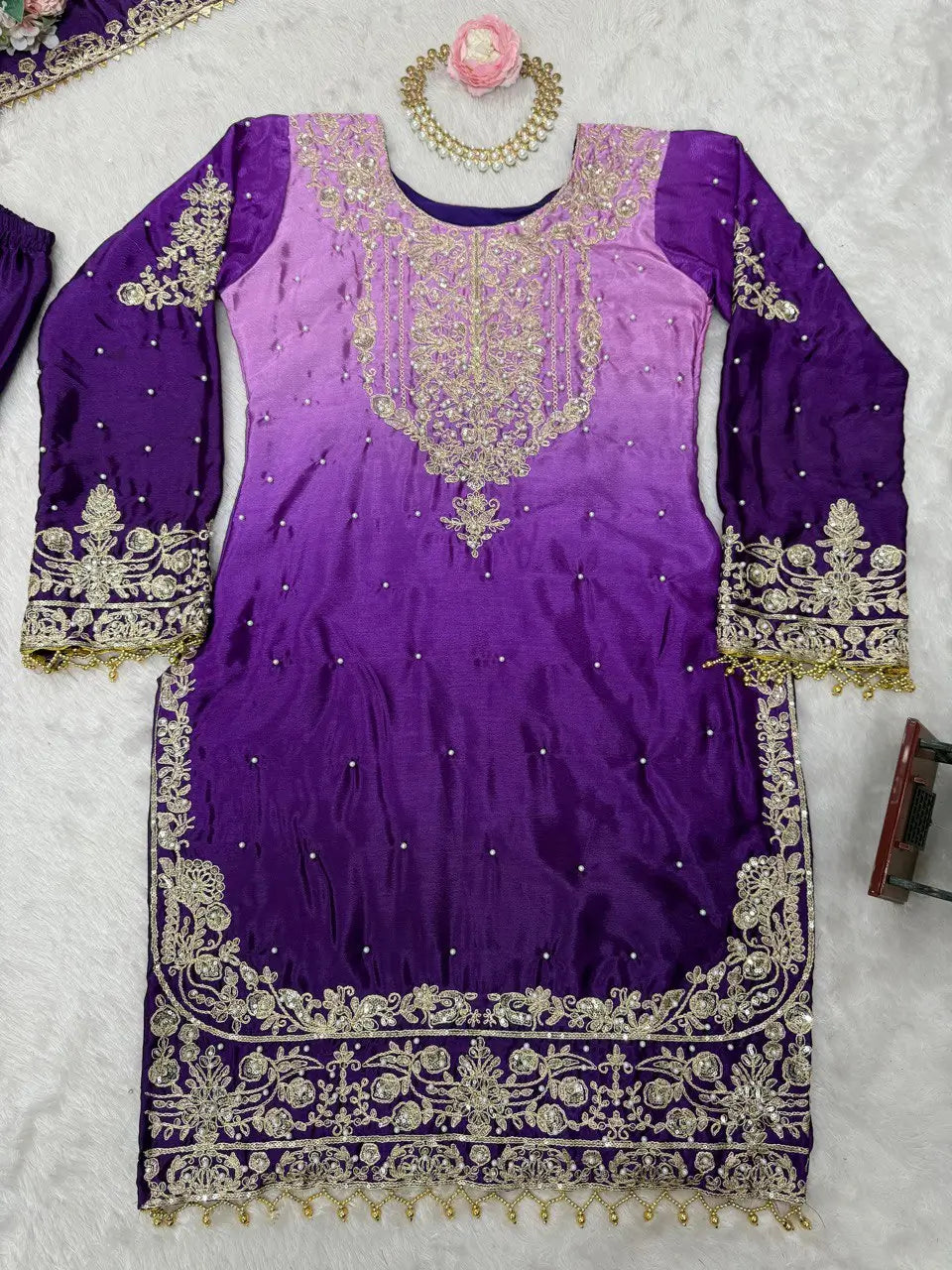 Chinon Silk Cording and Sequin Embroidered Sharara Suit