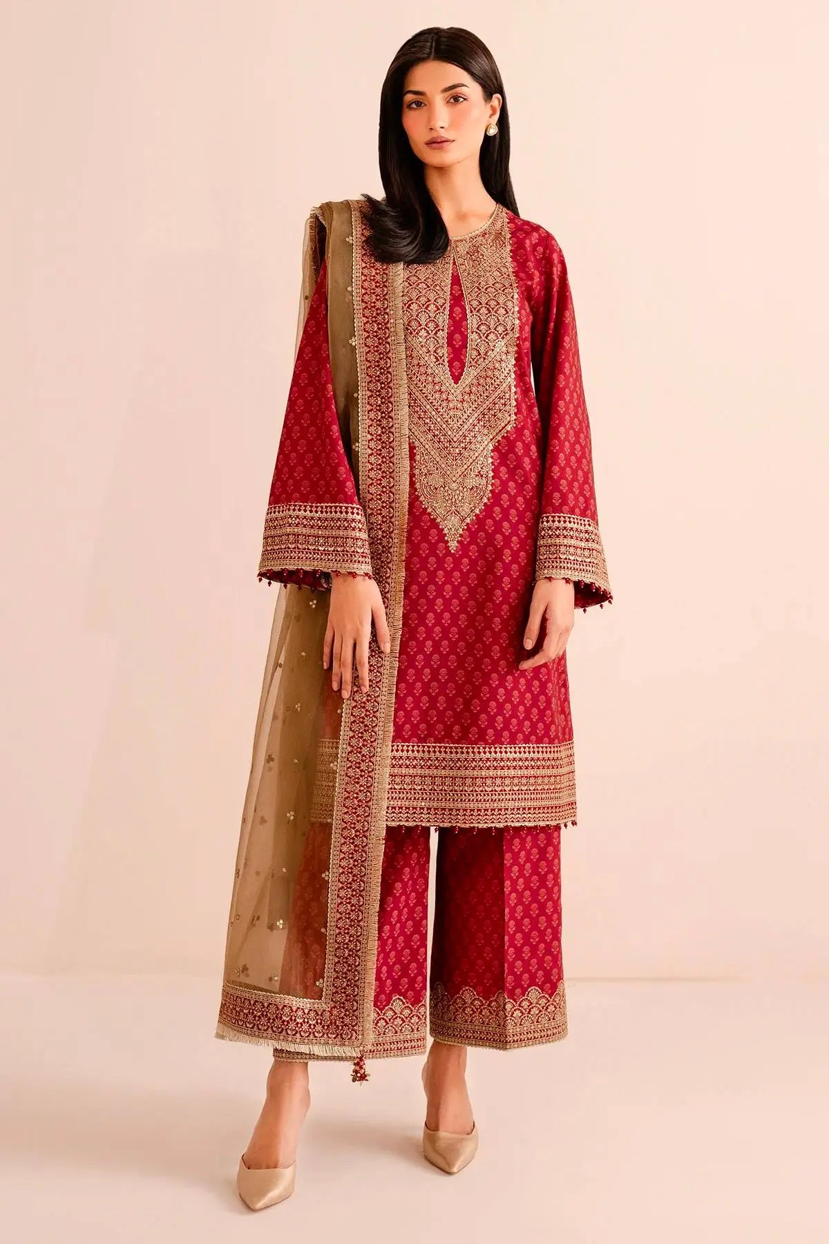 Chinon Silk Digital Print Embroidered Suit Set with Organza Dupatta – Festive & Party Wear