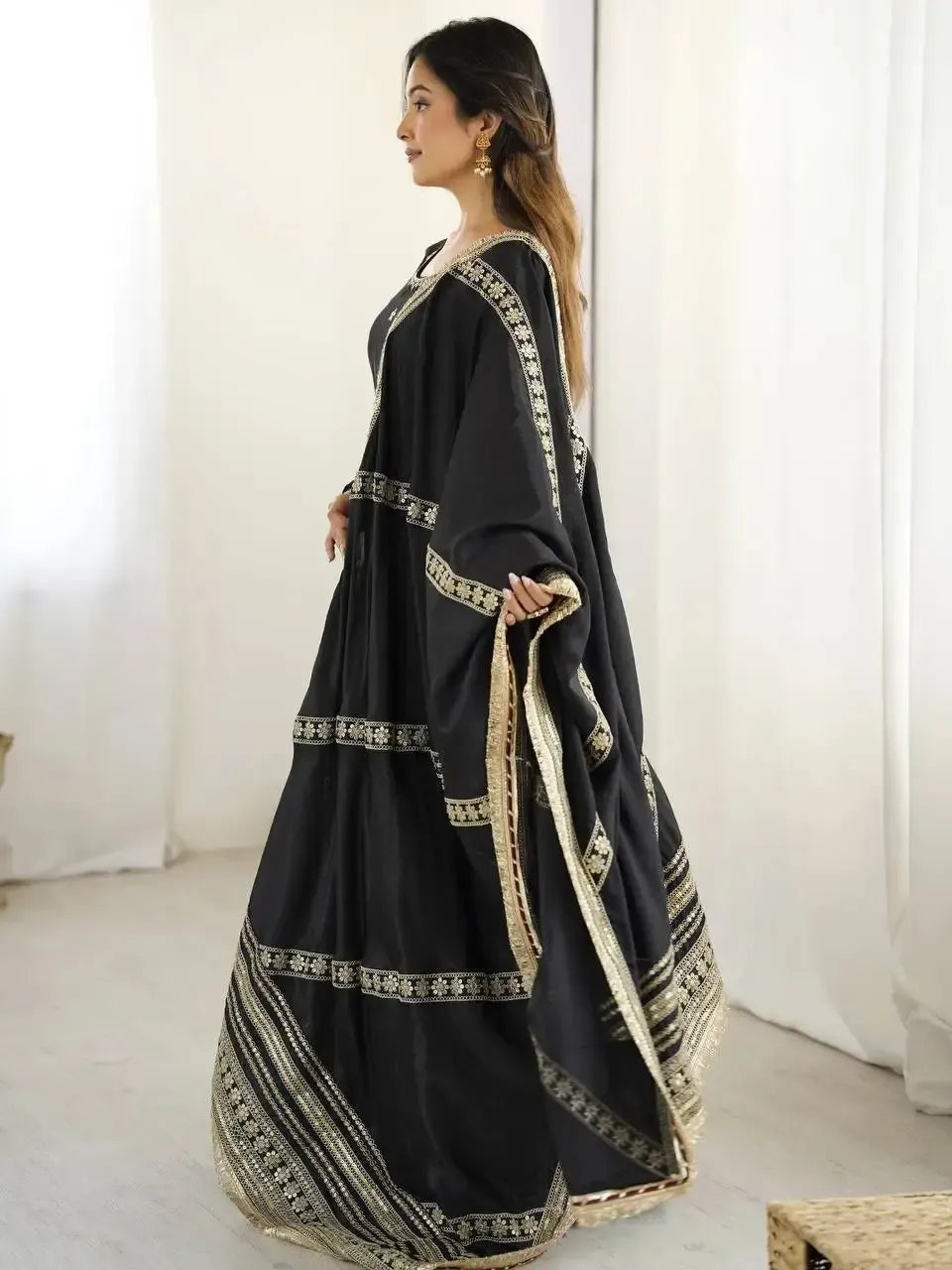Chinon Silk Embroidered Anarkali Gown Set with Dupatta