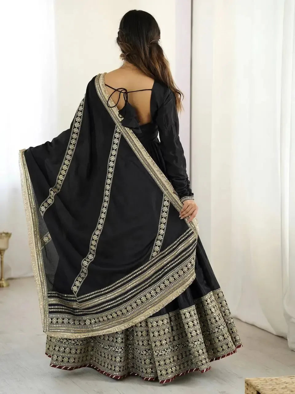 Chinon Silk Embroidered Anarkali Gown Set with Dupatta