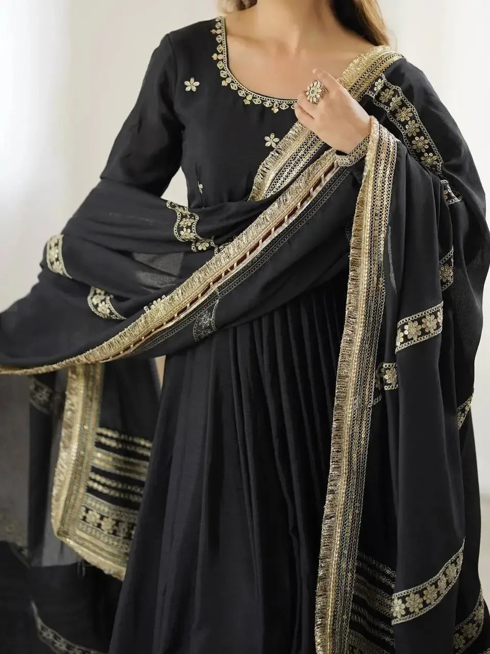Chinon Silk Embroidered Anarkali Gown Set with Dupatta