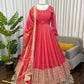 Chinon Silk Embroidered Anarkali Gown Set with Dupatta