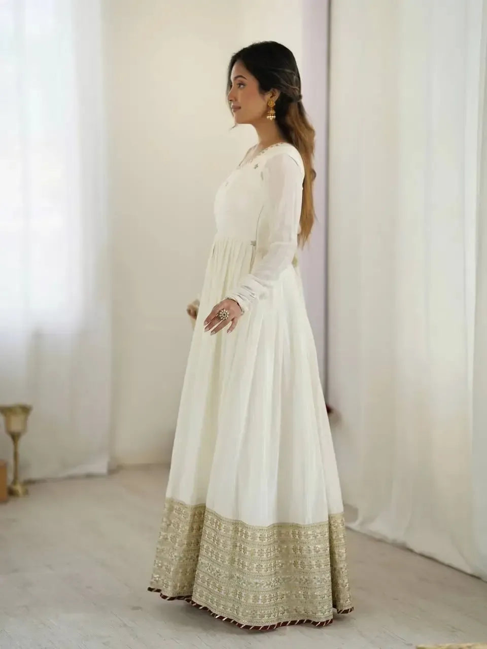 Chinon Silk Embroidered Anarkali Gown Set with Dupatta