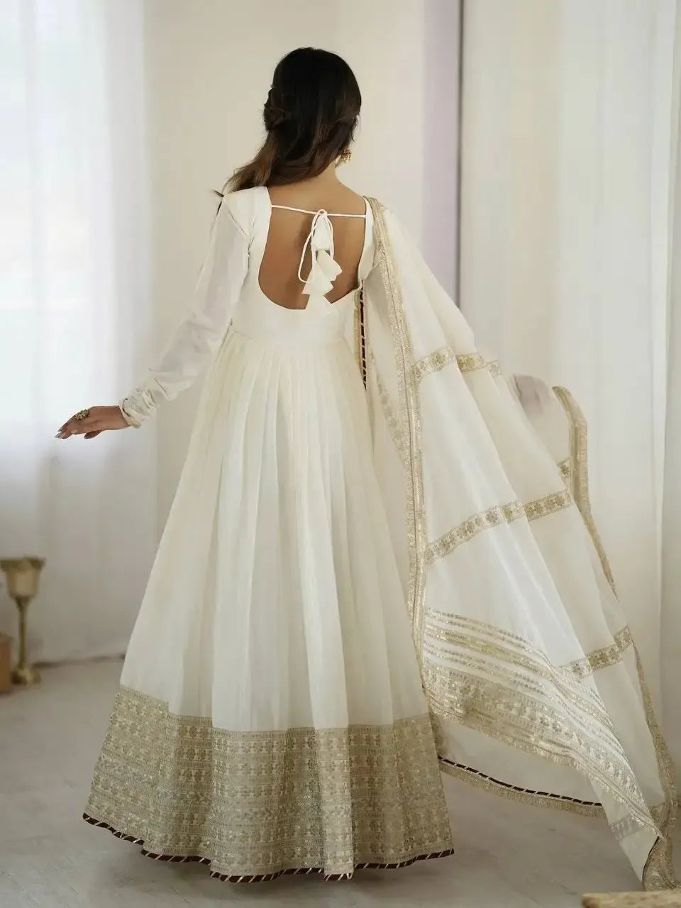 Chinon Silk Embroidered Anarkali Gown Set with Dupatta