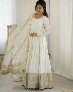 Chinon Silk Embroidered Anarkali Gown Set with Dupatta