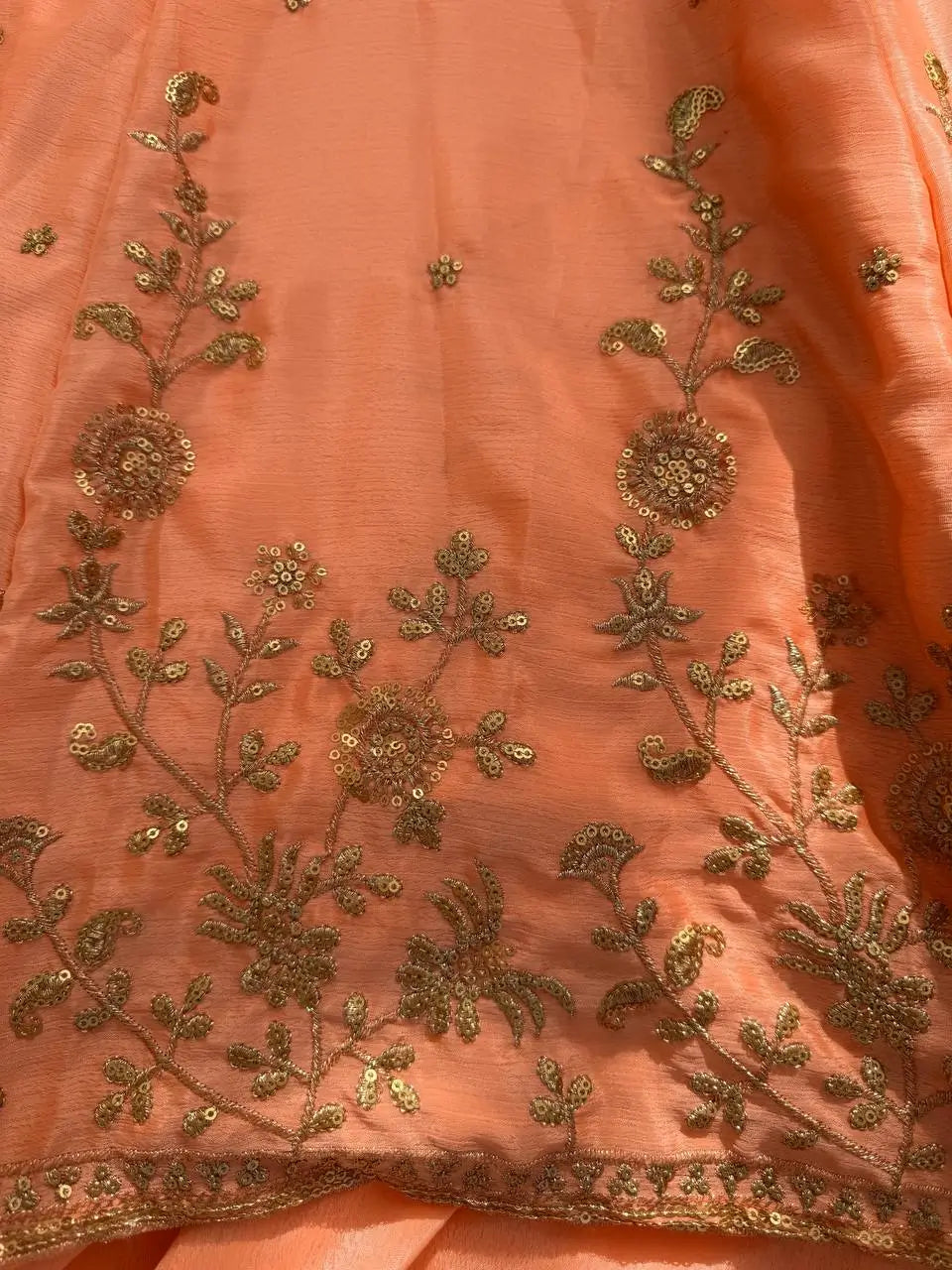 Chinon Silk Embroidered Gown Lehenga Set