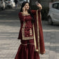Chinon Silk Embroidered Kurti Palazzo Set with Dupatta