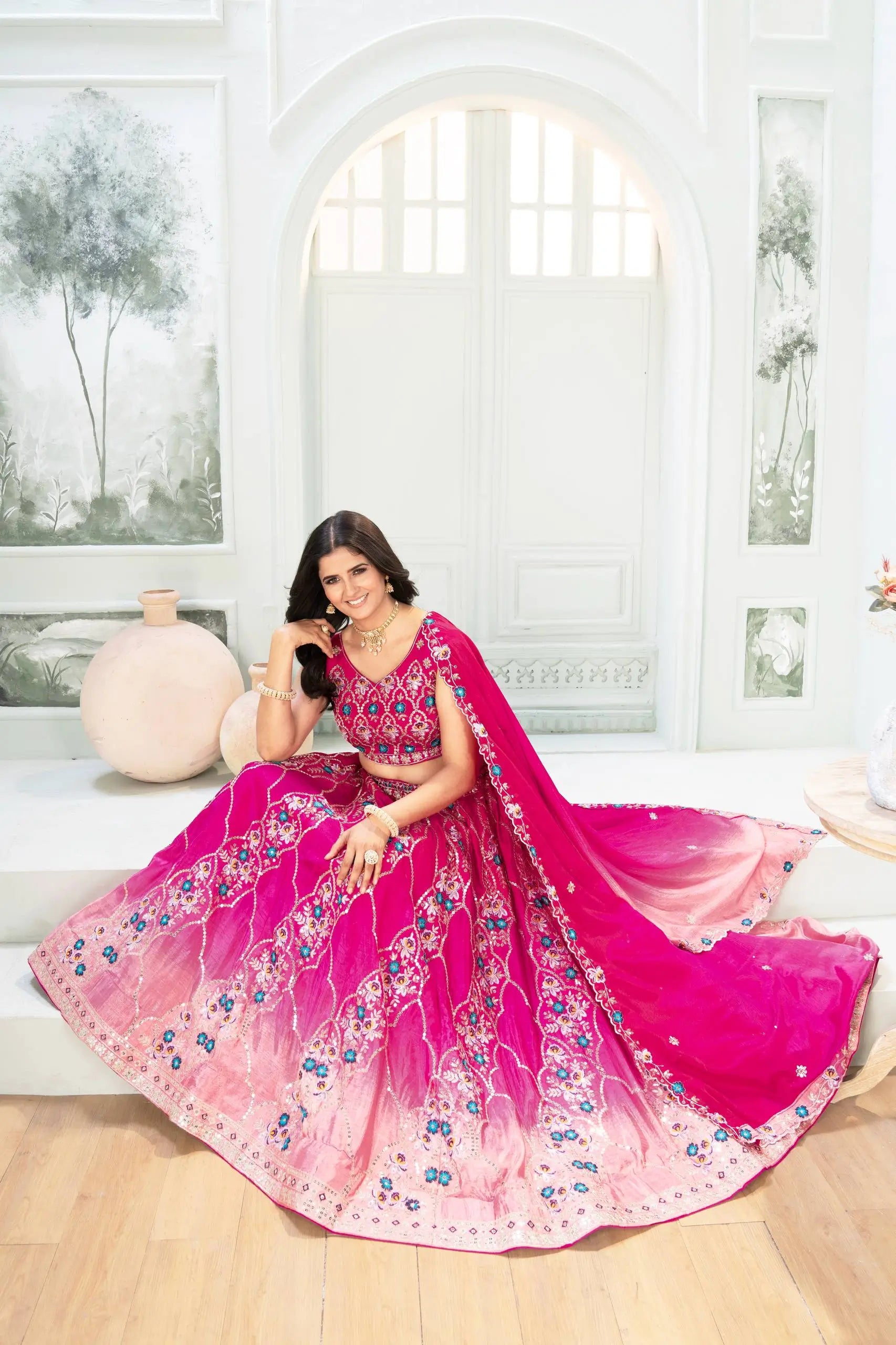 Chinon Silk Embroidered Lehenga Choli with Georgette Dupatta