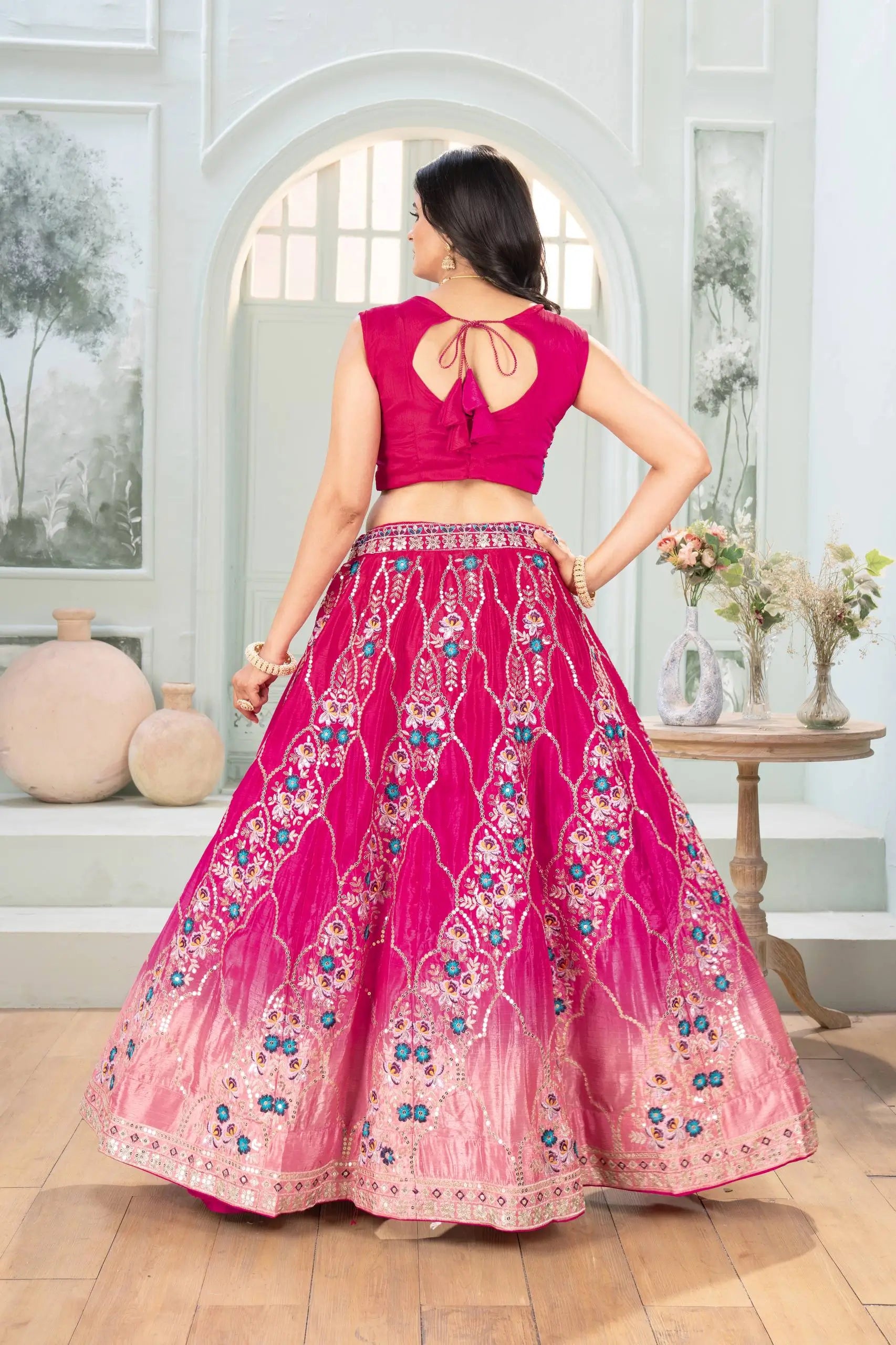 Chinon Silk Embroidered Lehenga Choli with Georgette Dupatta