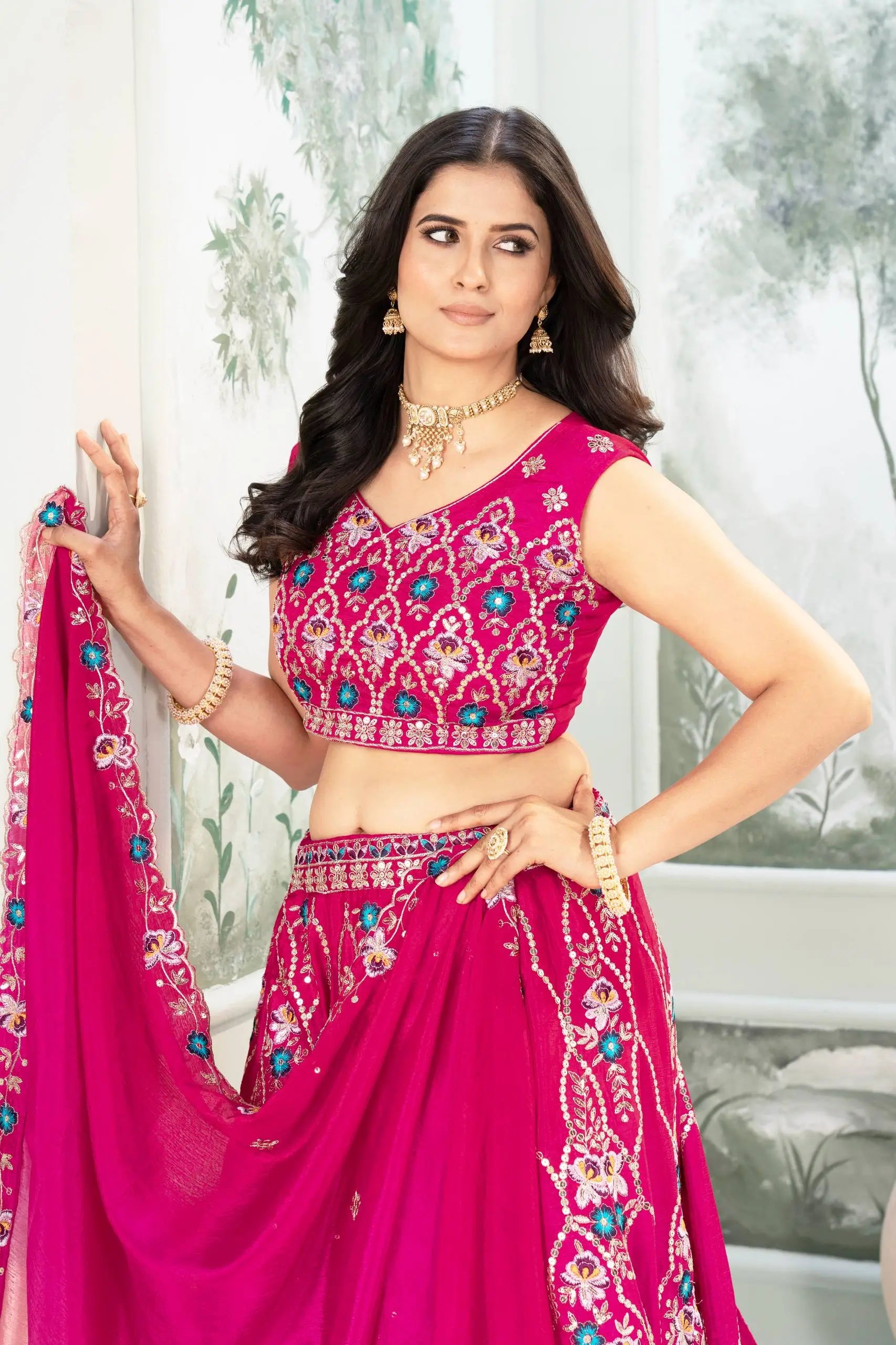 Chinon Silk Embroidered Lehenga Choli with Georgette Dupatta
