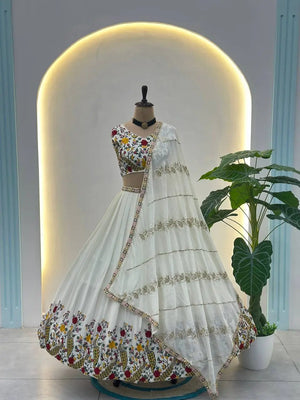 Chinon Silk Embroidered Lehenga Choli with Georgette Dupatta