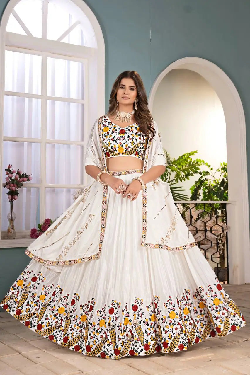 Chinon Silk Embroidered Lehenga Choli with Georgette Dupatta