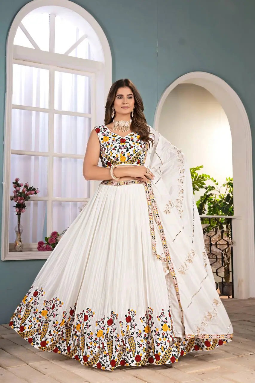 Chinon Silk Embroidered Lehenga Choli with Georgette Dupatta