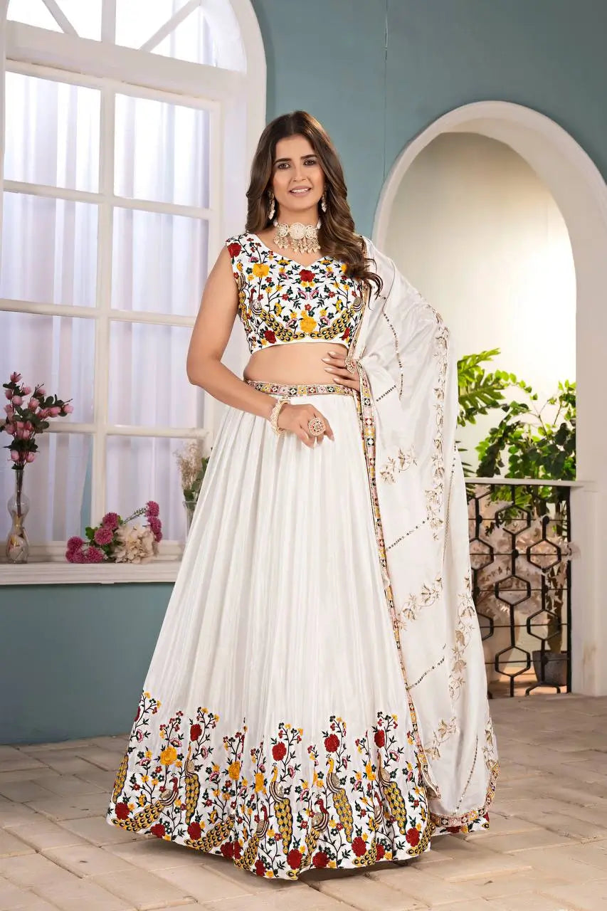 Chinon Silk Embroidered Lehenga Choli with Georgette Dupatta