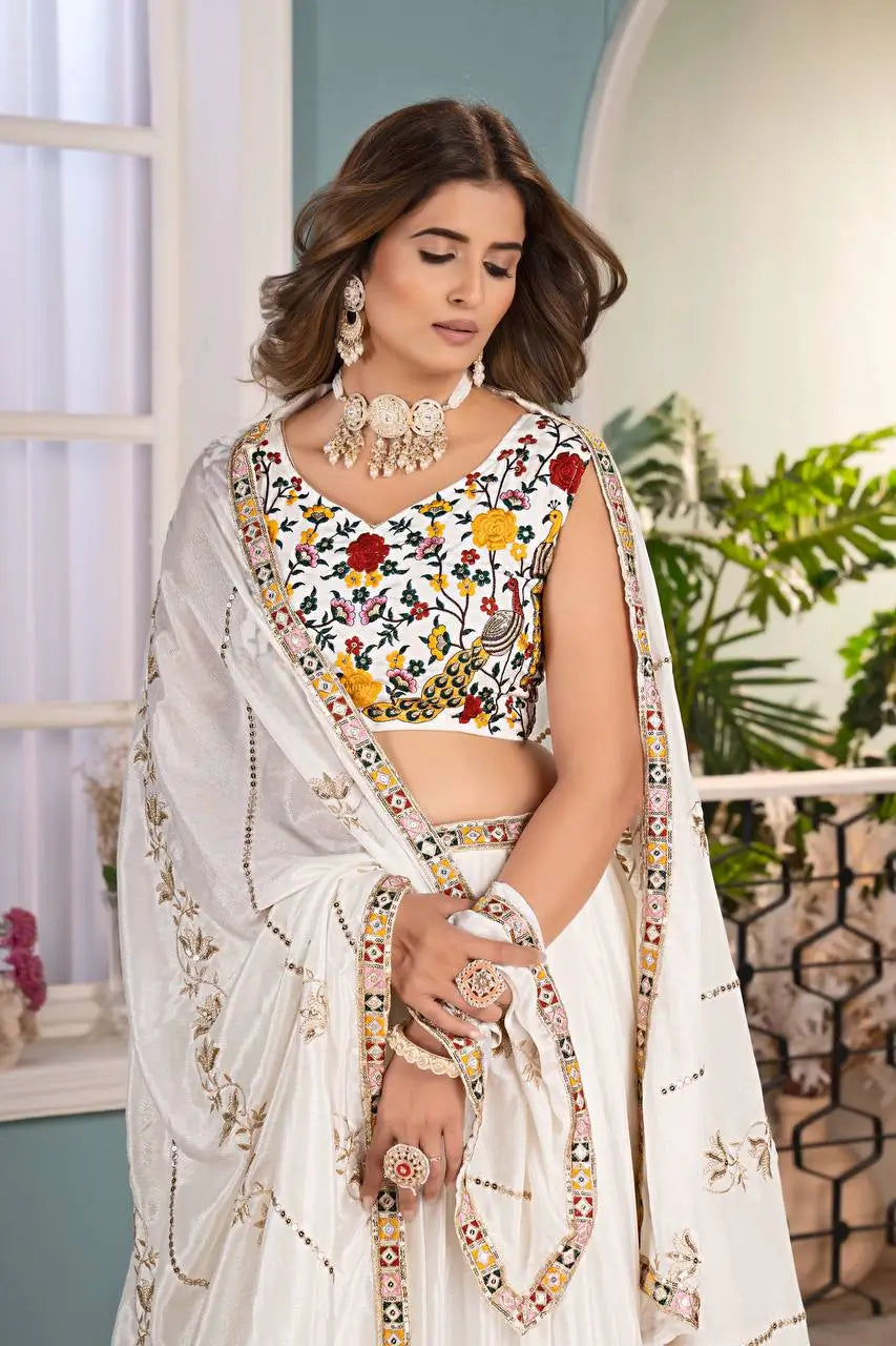 Chinon Silk Embroidered Lehenga Choli with Georgette Dupatta