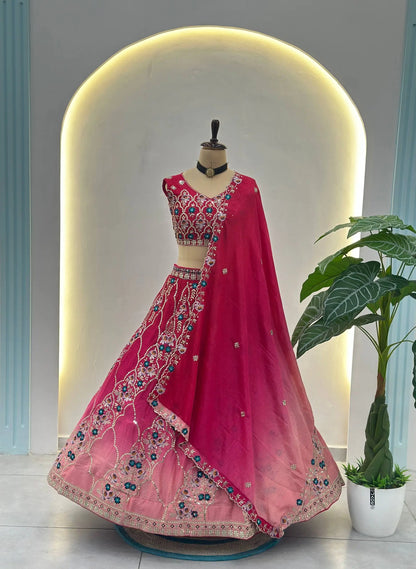 Chinon Silk Embroidered Lehenga Choli with Georgette Dupatta