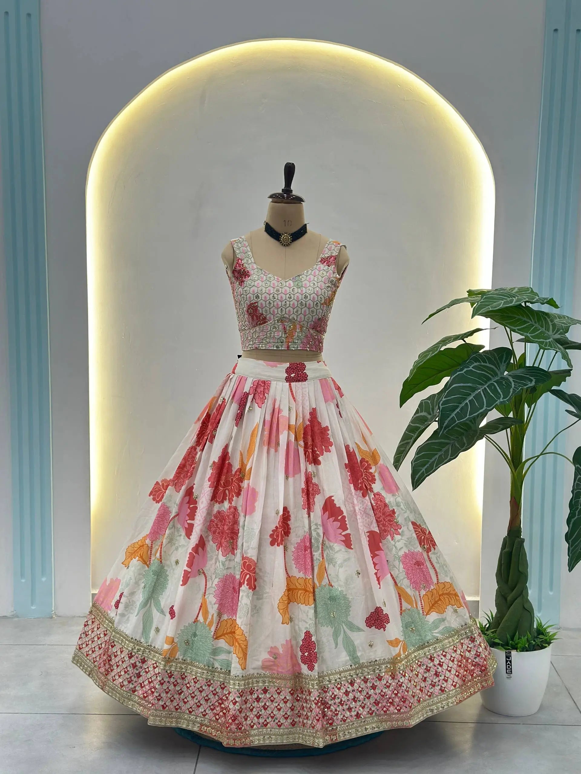 Chinon Silk Embroidered Lehenga Choli with Georgette Dupatta