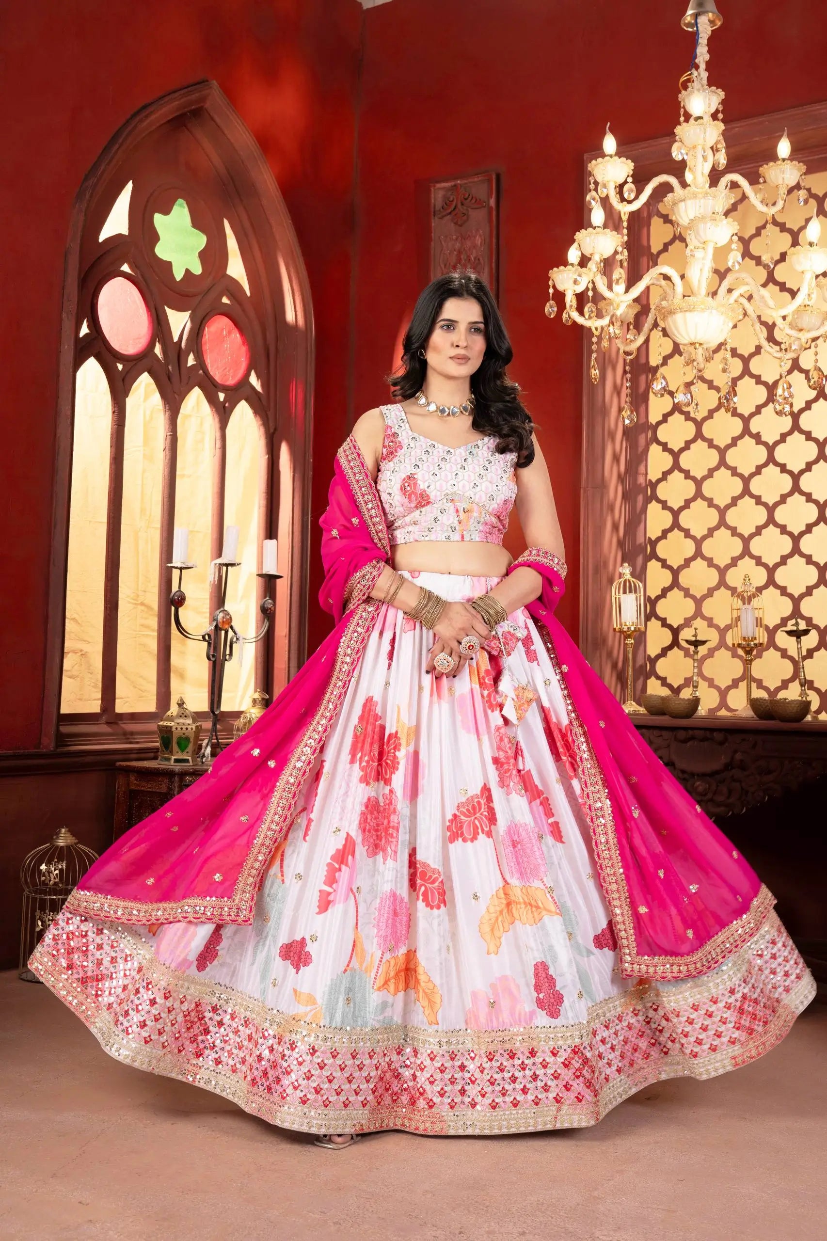 Chinon Silk Embroidered Lehenga Choli with Georgette Dupatta