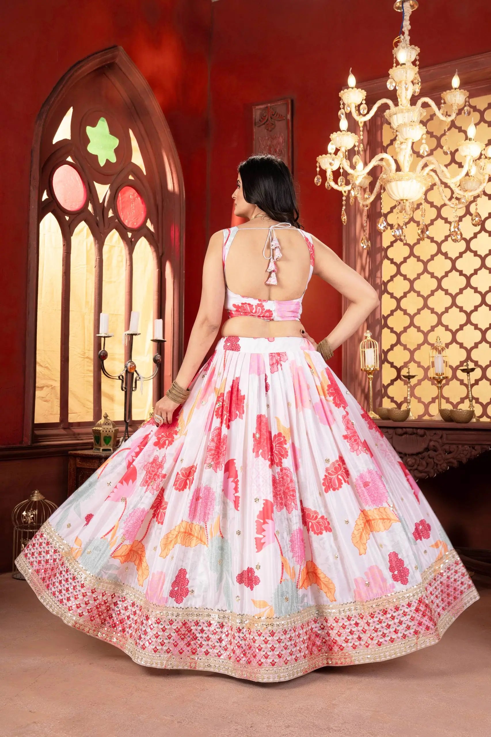 Chinon Silk Embroidered Lehenga Choli with Georgette Dupatta