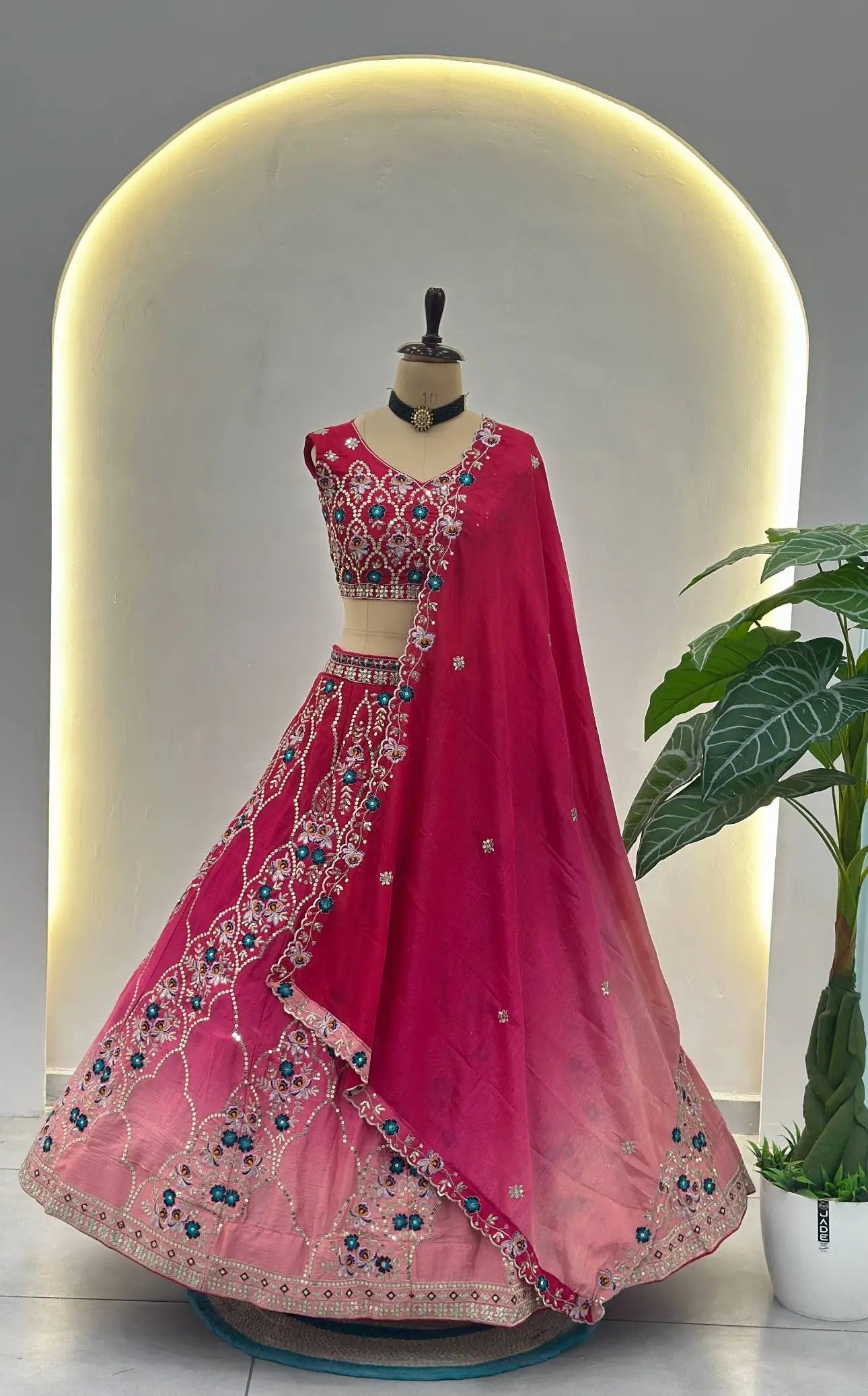 Chinon Silk Embroidered Lehenga Choli with Georgette Dupatta