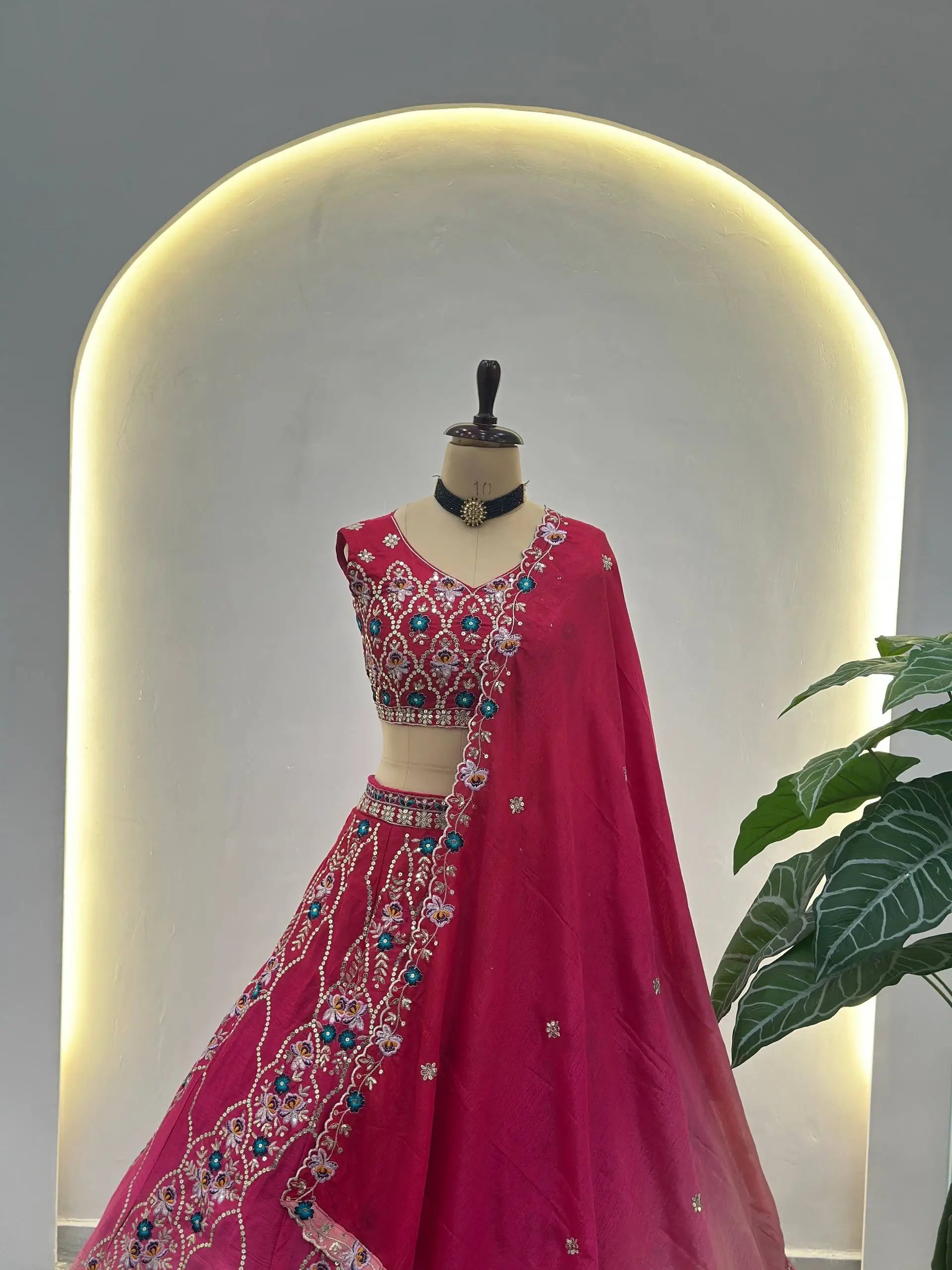 Chinon Silk Embroidered Lehenga Choli with Georgette Dupatta