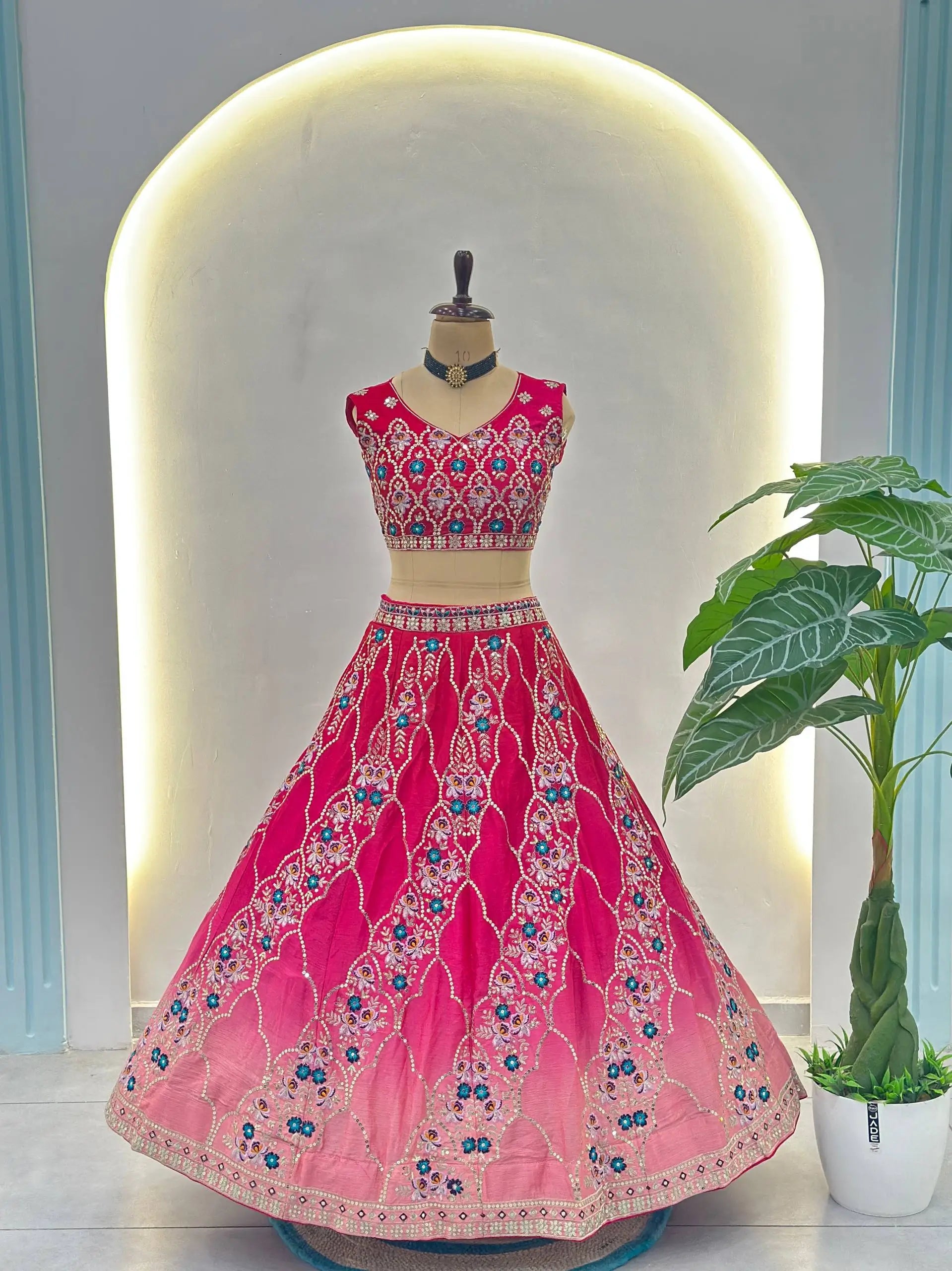 Chinon Silk Embroidered Lehenga Choli with Georgette Dupatta