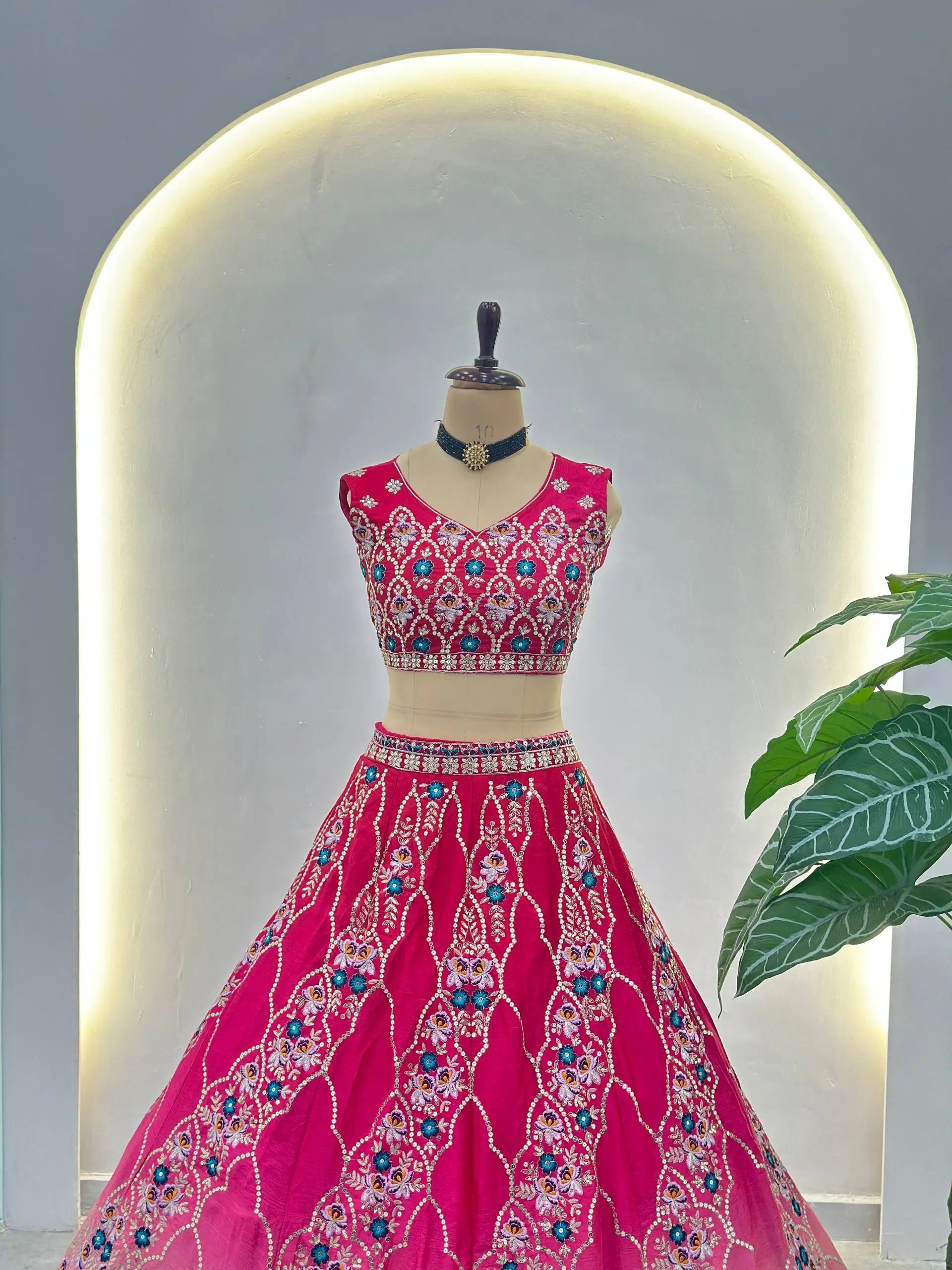 Chinon Silk Embroidered Lehenga Choli with Georgette Dupatta
