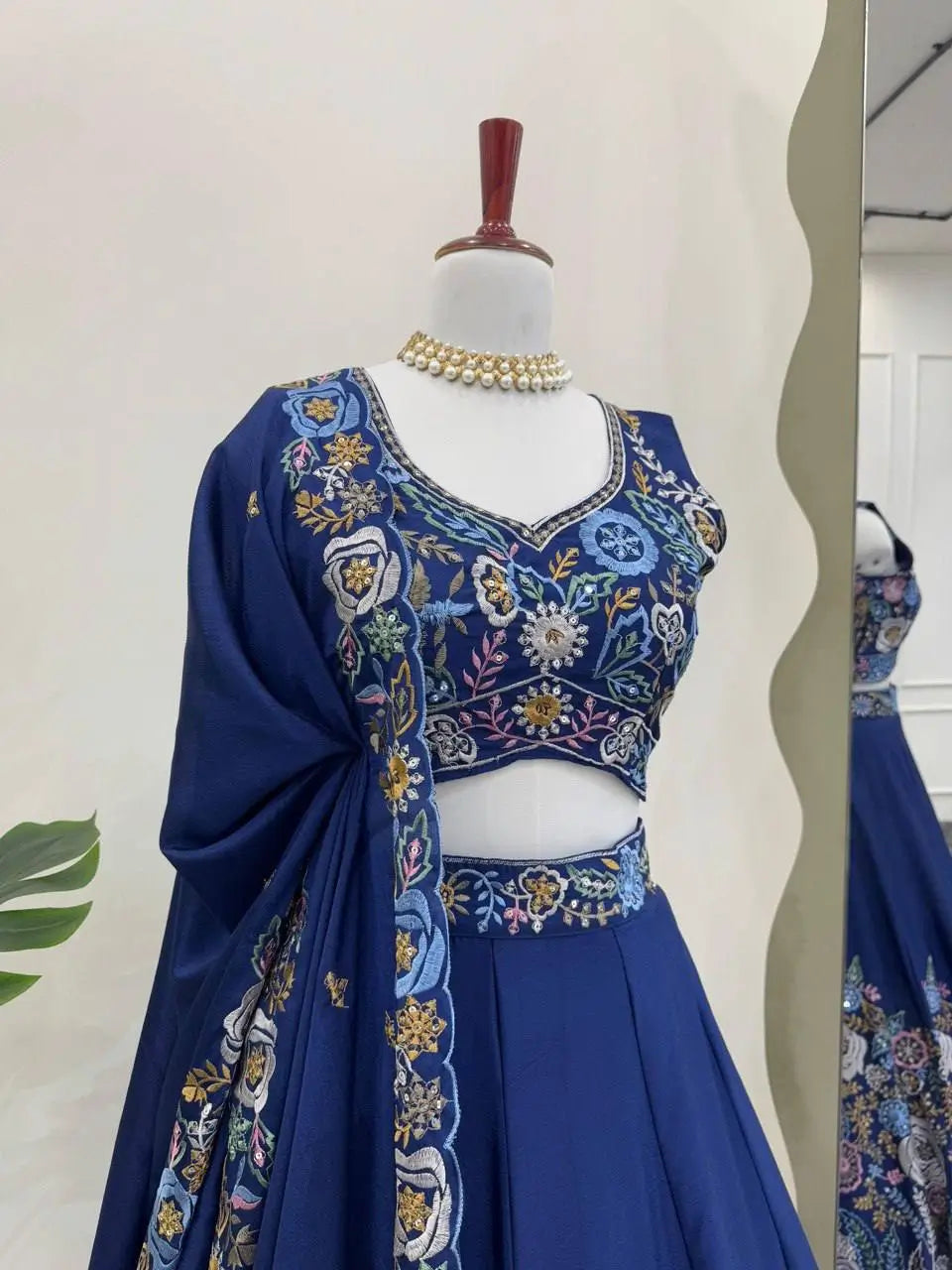 Chinon Silk Embroidered Lehenga Set with Dupatta