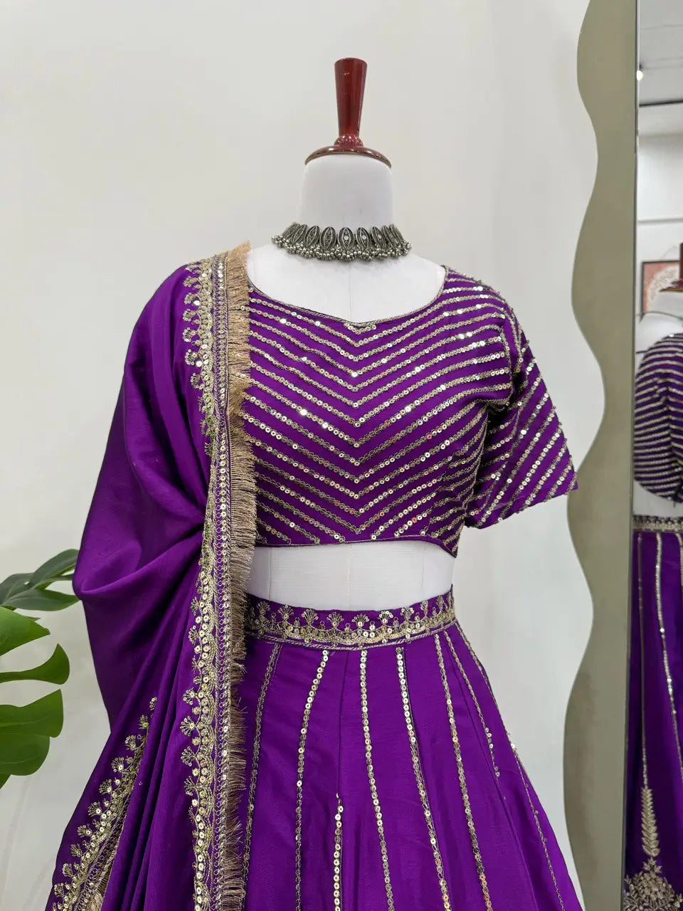 Chinon Silk Embroidered Lehenga Set with Dupatta