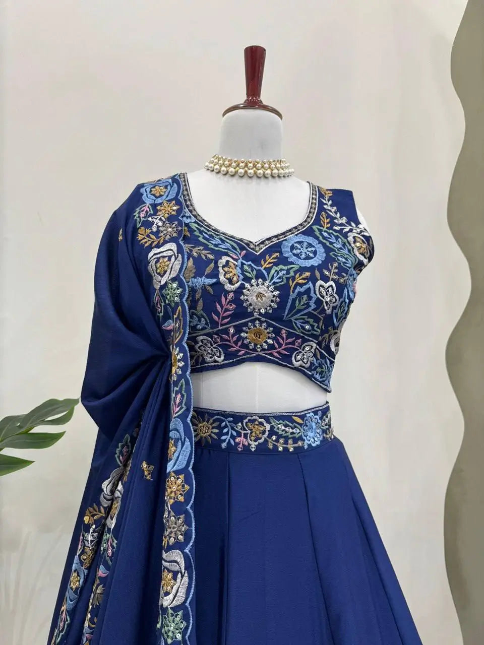 Chinon Silk Embroidered Lehenga Set with Dupatta