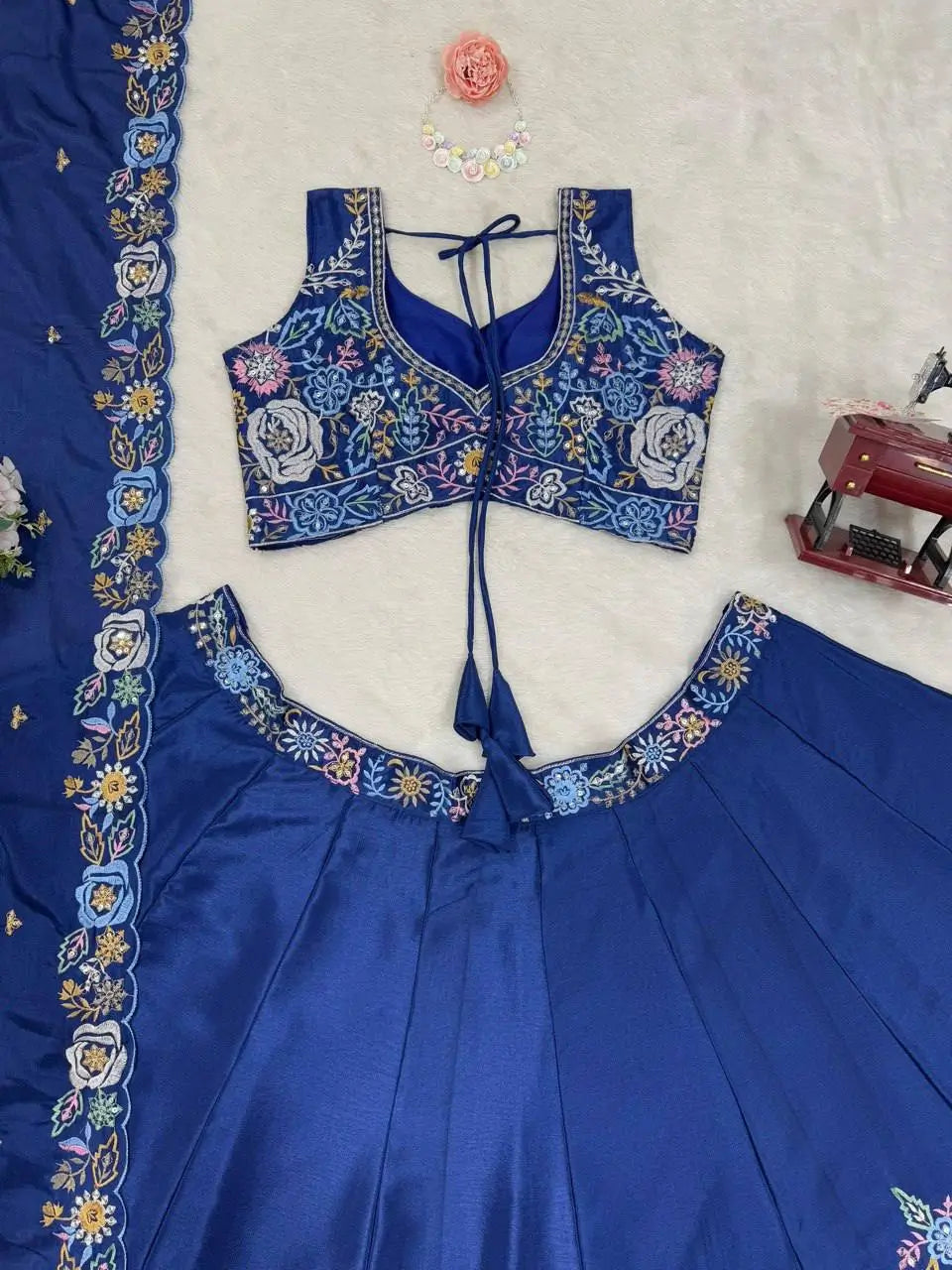 Chinon Silk Embroidered Lehenga Set with Dupatta
