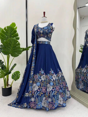 Chinon Silk Embroidered Lehenga Set with Dupatta