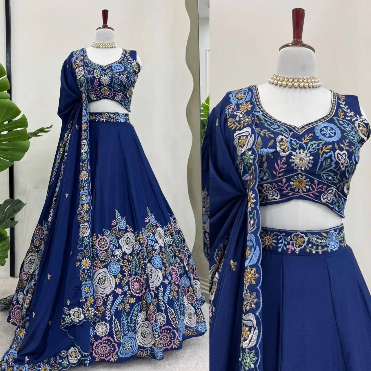 Chinon Silk Embroidered Lehenga Set with Dupatta