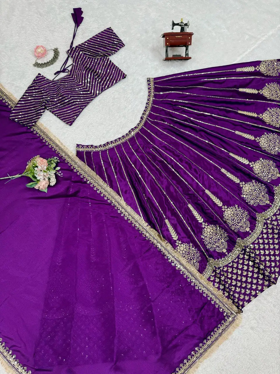 Chinon Silk Embroidered Lehenga Set with Dupatta