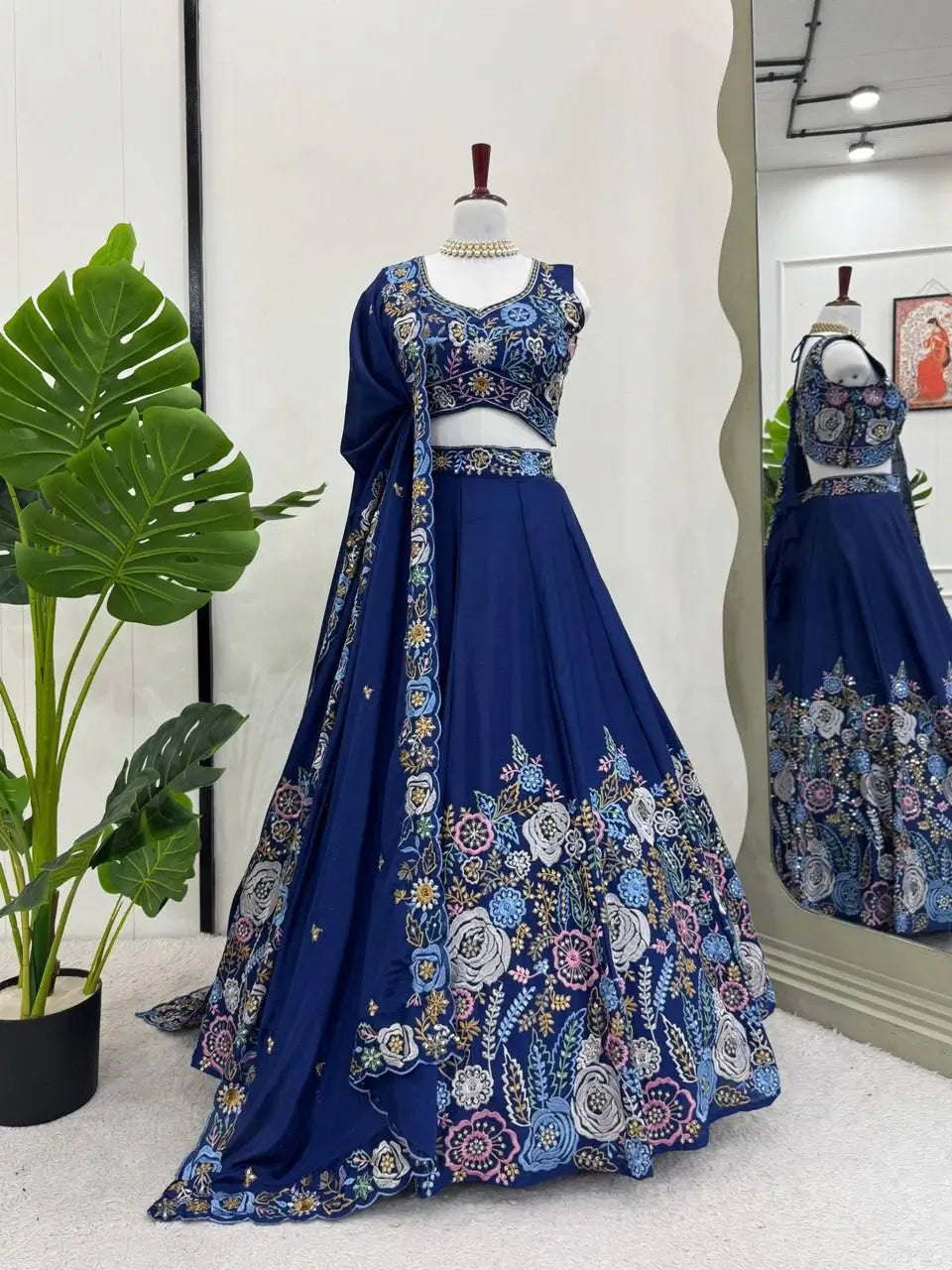 Chinon Silk Embroidered Lehenga Set with Dupatta