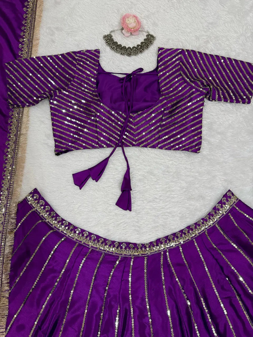 Chinon Silk Embroidered Lehenga Set with Dupatta