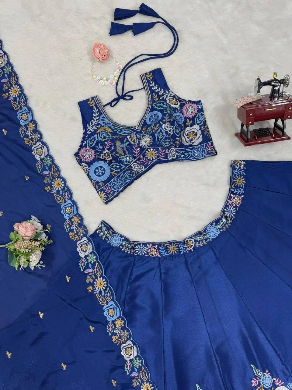 Chinon Silk Embroidered Lehenga Set with Dupatta