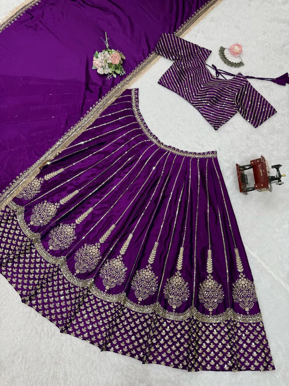 Chinon Silk Embroidered Lehenga Set with Dupatta