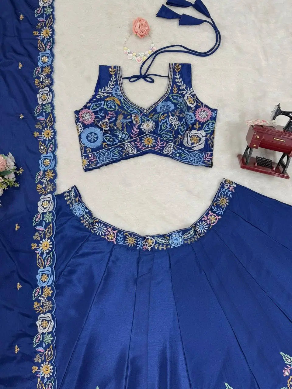 Chinon Silk Embroidered Lehenga Set with Dupatta