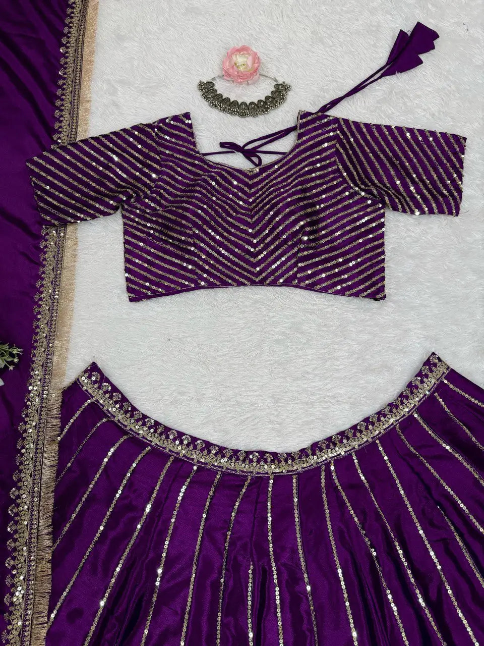Chinon Silk Embroidered Lehenga Set with Dupatta