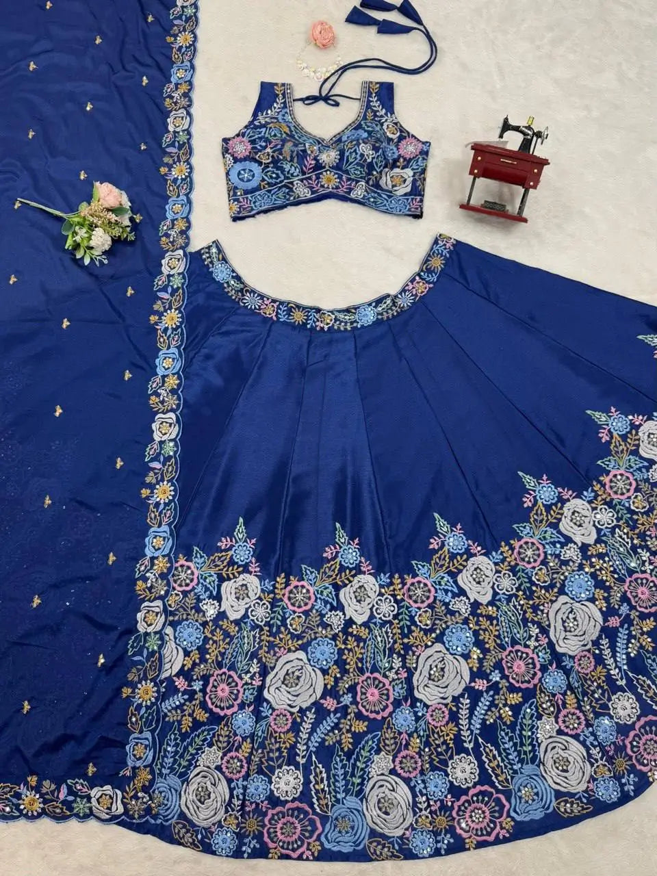 Chinon Silk Embroidered Lehenga Set with Dupatta