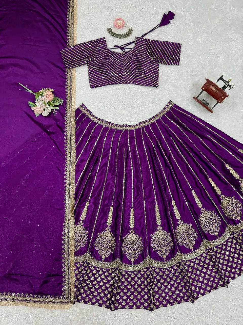 Chinon Silk Embroidered Lehenga Set with Dupatta