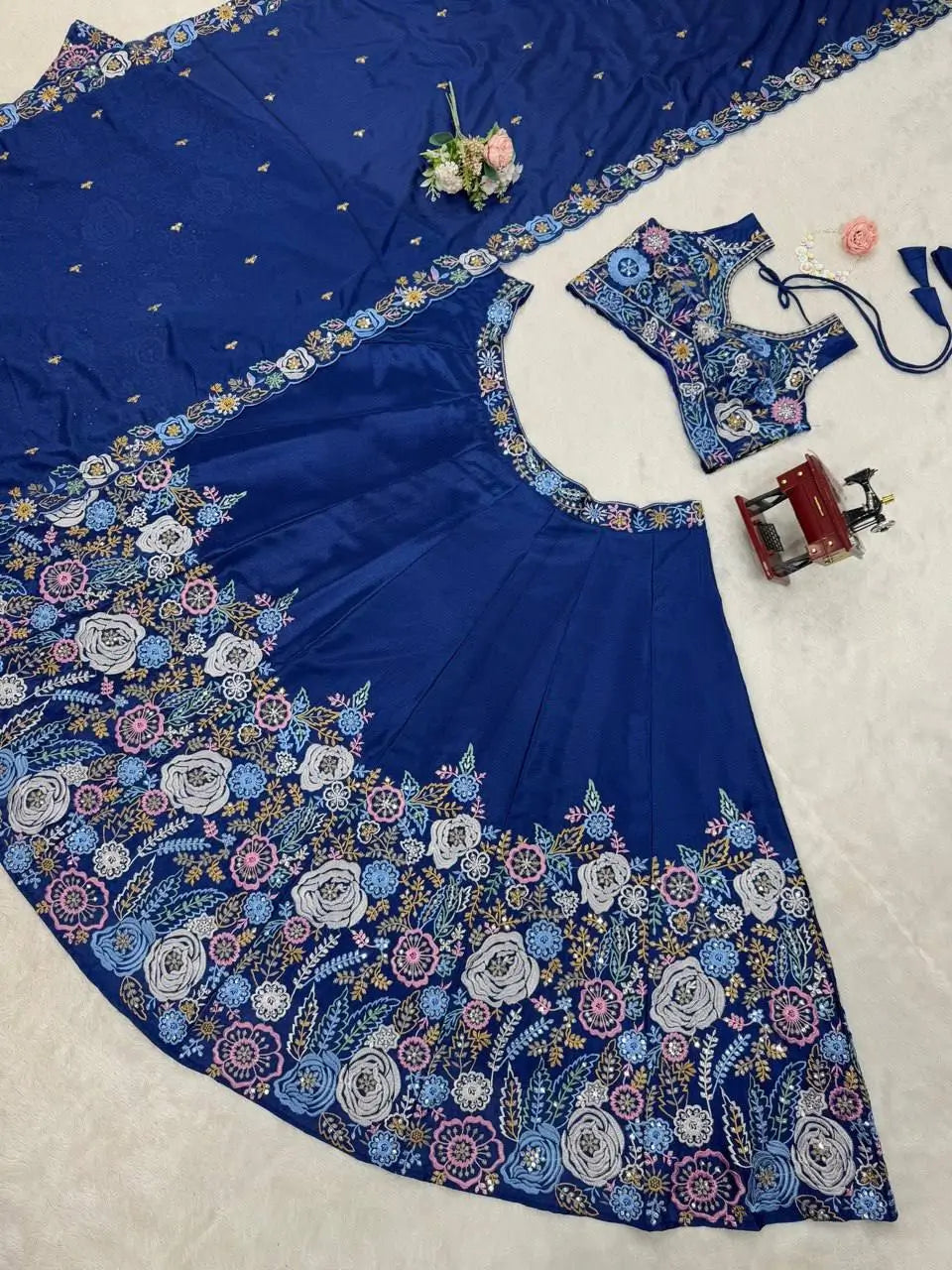 Chinon Silk Embroidered Lehenga Set with Dupatta