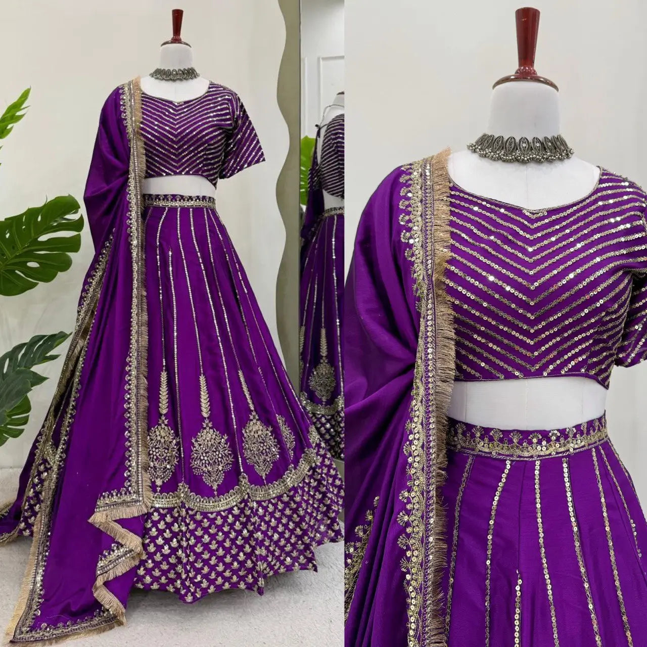 Chinon Silk Embroidered Lehenga Set with Dupatta