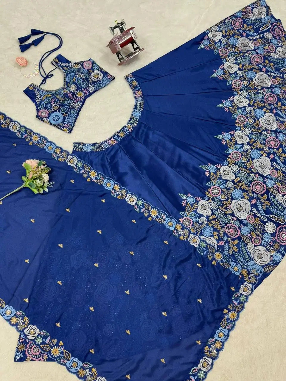 Chinon Silk Embroidered Lehenga Set with Dupatta