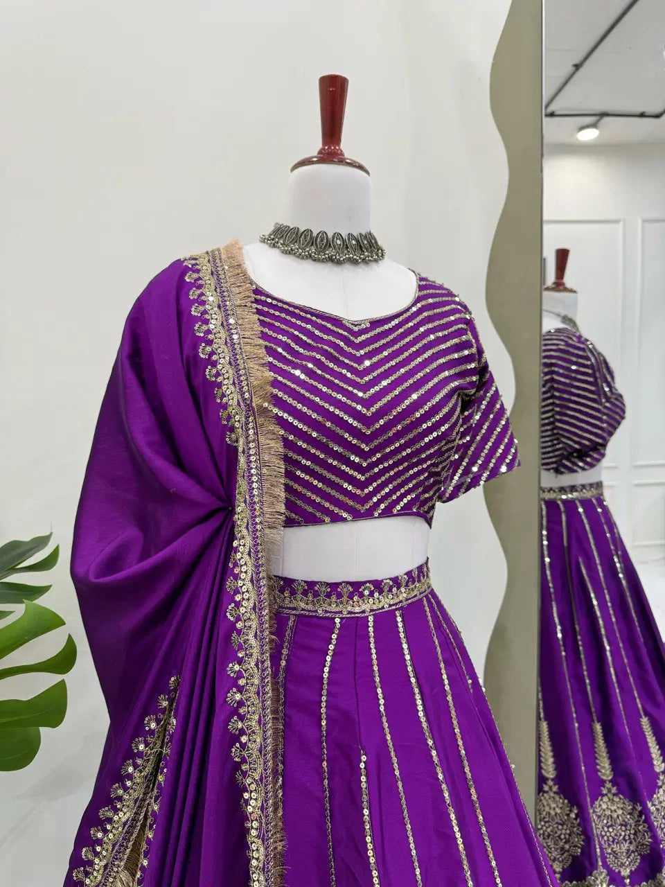 Chinon Silk Embroidered Lehenga Set with Dupatta
