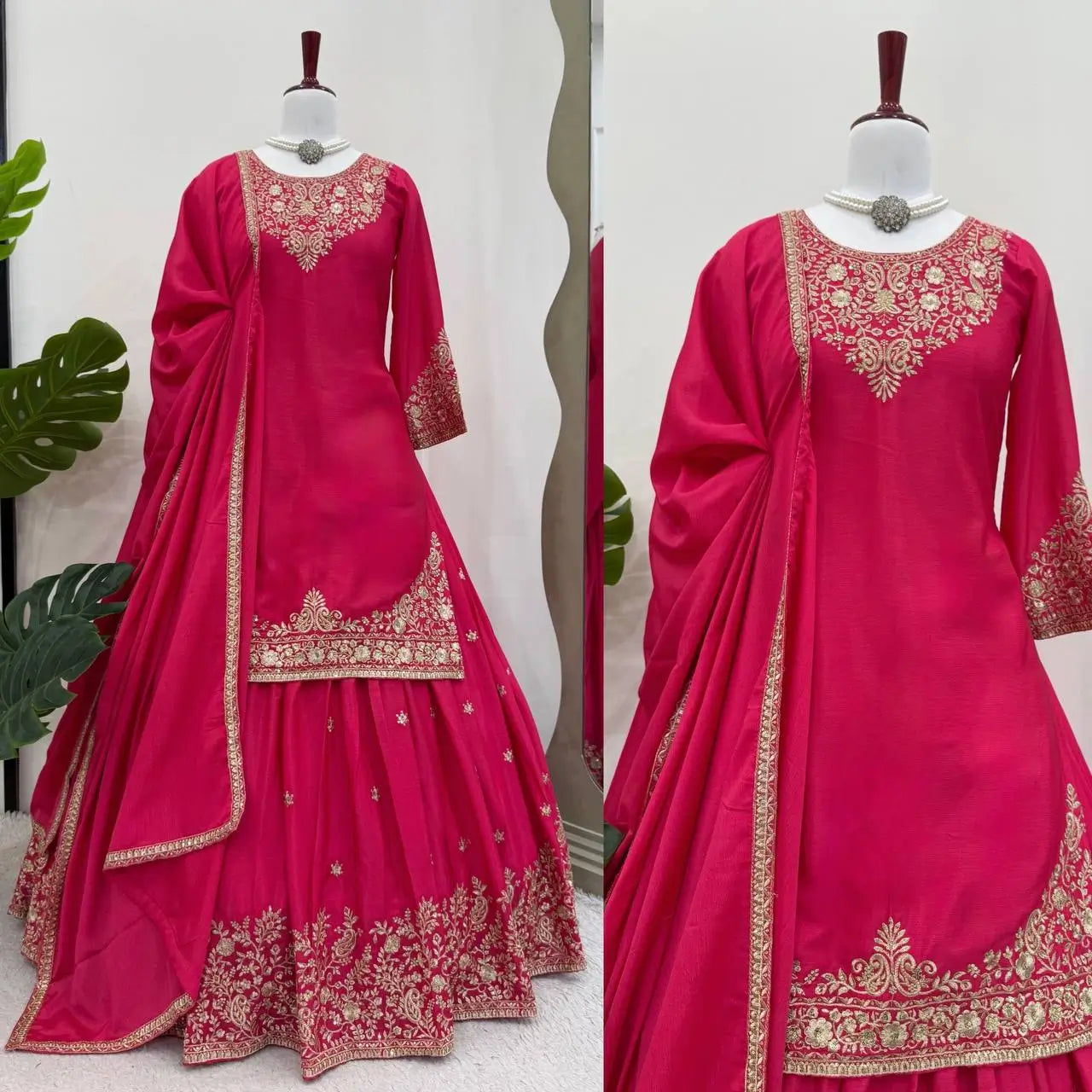 Chinon Silk Embroidered Lehenga Set with Dupatta – Multiple Colors