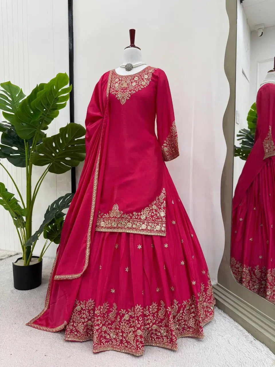 Chinon Silk Embroidered Lehenga Set with Dupatta – Multiple Colors