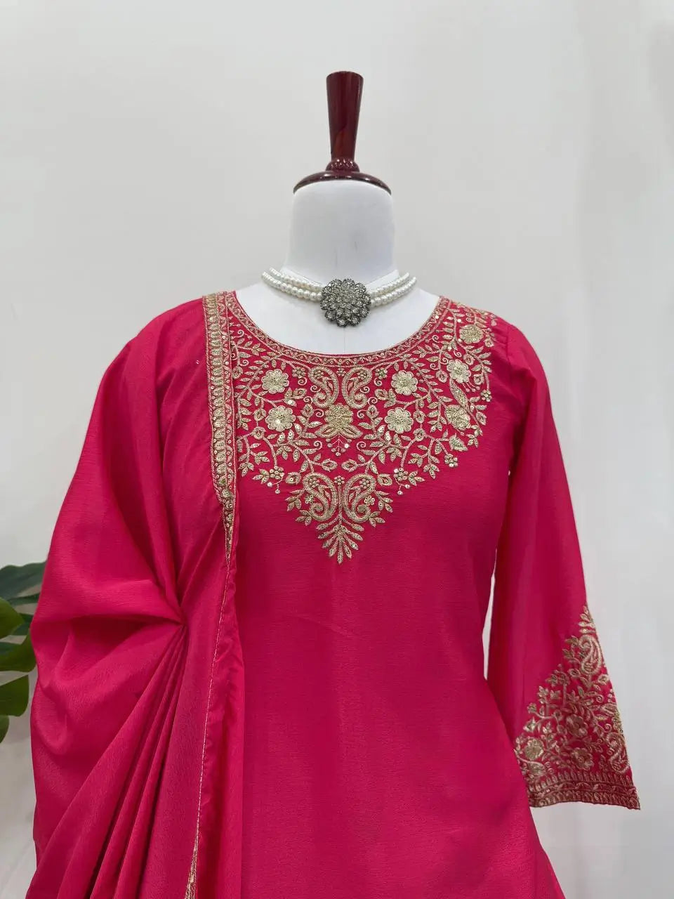 Chinon Silk Embroidered Lehenga Set with Dupatta – Multiple Colors